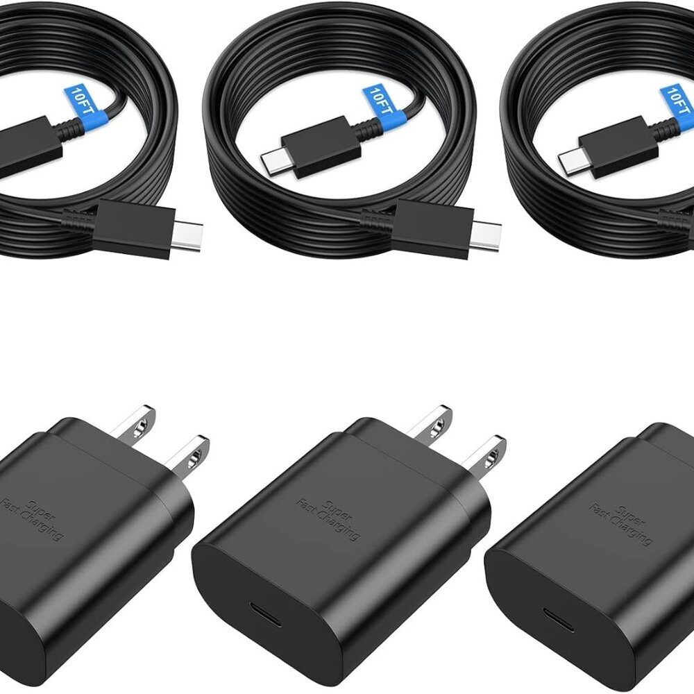 25W USB C Wall Chargers and 10FT Cables (3 Pack)
